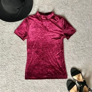 Forever 21 Burgundy Velvet Mock Neck Top